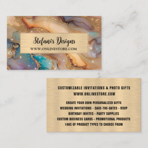 Elegant Beige Holographic Glitter Online Store Business Card