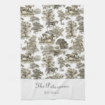 Elegant Beige Horses Toile Rustic Farmhouse