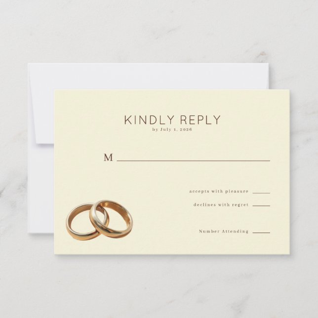 Elegant Beige Interlocking Rings RSVP Card (Front)