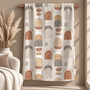 Elegant Beige Ivory Boho Rainbow Throw Blanket Art
