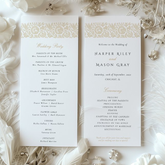 Elegant Beige Ivory Wedding Ceremony Program Card (Creator Uploaded)
