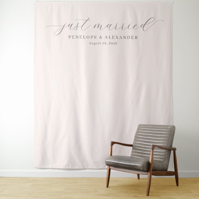 Elegant Beige Just Married Calligraphy Tapestry (In Situ)