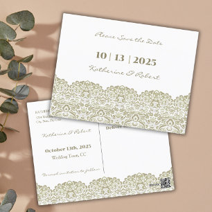 Elegant beige lace Save the Date Postcard