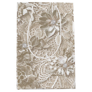 Elegant beige lace with diamond medium gift bag