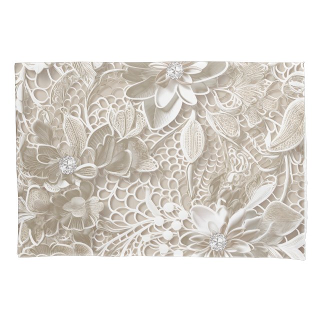 Elegant beige lace with diamond pillowcase (Front)