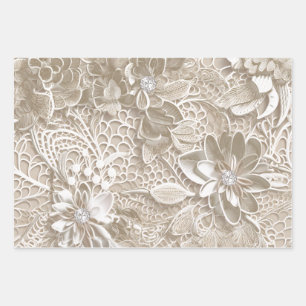 Elegant beige lace with diamond wrapping paper sheet