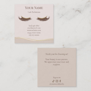 Elegant beige Lash Technician Thank you Card