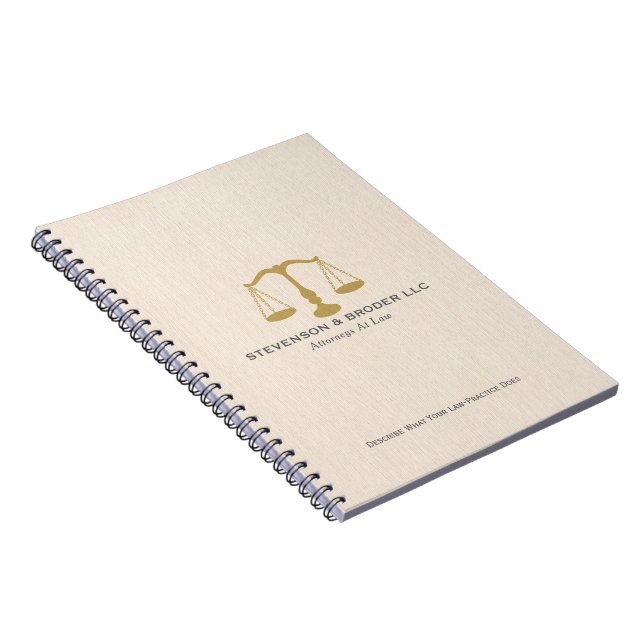 Elegant Beige Linen & Gold Justice Scale Notebook (Right Side)
