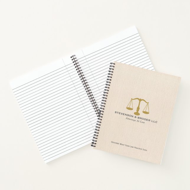 Elegant Beige Linen & Gold Justice Scale  Notebook (Inside)