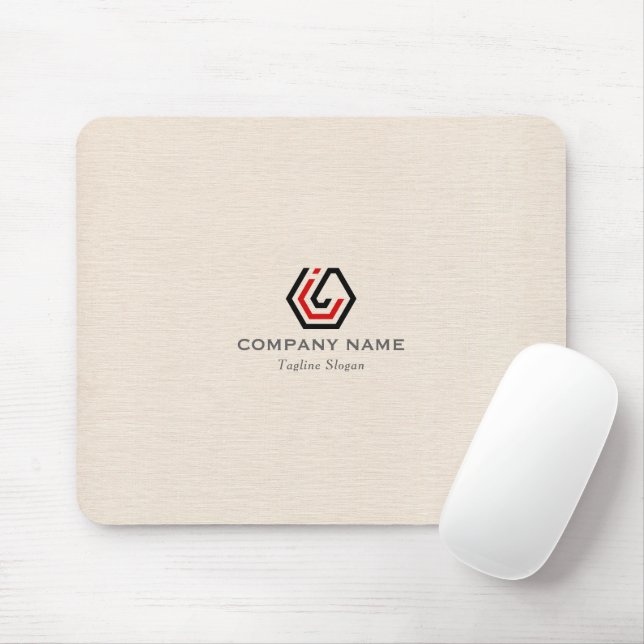 Elegant Beige Linen & stand in logo Mouse Mat (With Mouse)