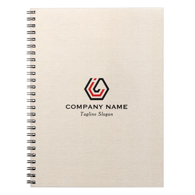 Elegant Beige Linen & stand in logo Notebook (Front)