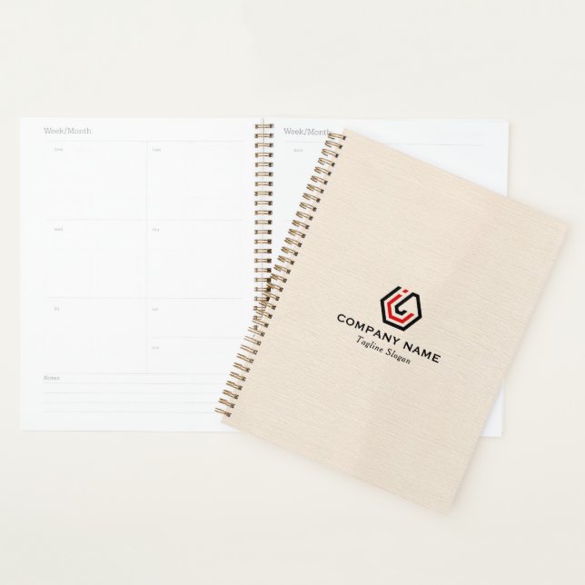 Elegant Beige Linen & stand in logo Notebook Planner (Display)