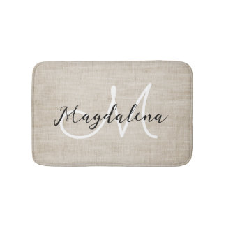 Elegant beige linen texture bath mat