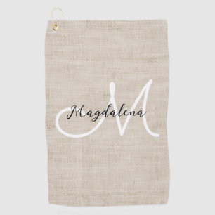 Elegant beige linen texture golf towel