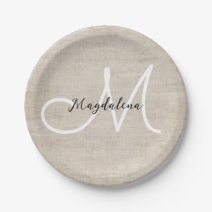 Elegant beige linen texture paper plate
