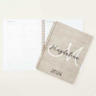 Elegant beige linen texture planner