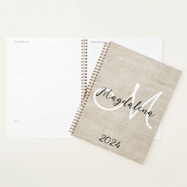 Elegant beige linen texture planner (Display)