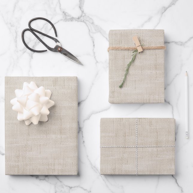 Elegant beige linen texture wrapping paper sheet (Front)