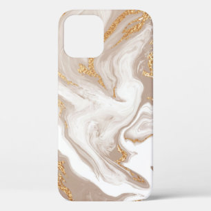 Elegant beige liquid marble with golden glitter iPhone 12 case