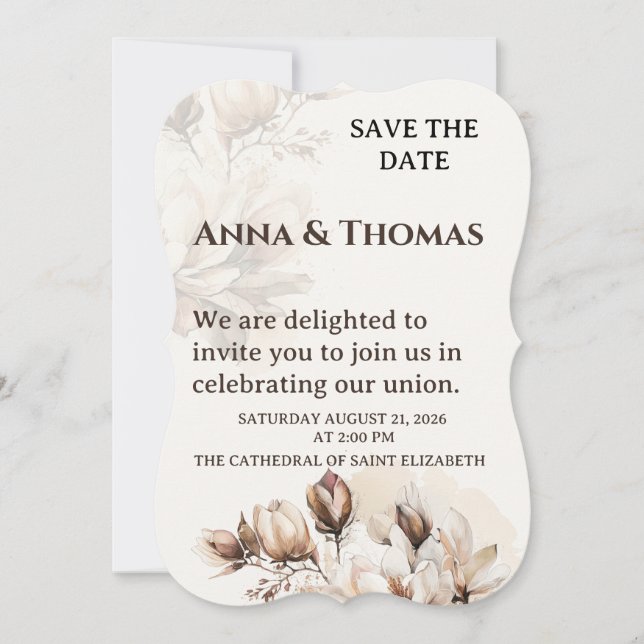 Elegant Beige Magnolia Save The Date Card (Front)