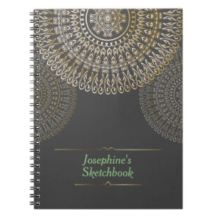 Elegant Beige Mandala Personalised Name dark grey  Notebook