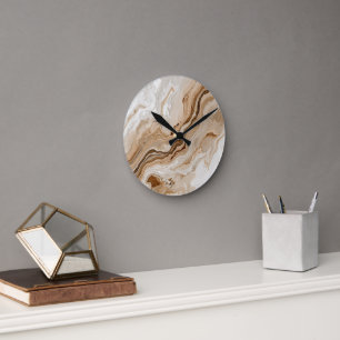 Elegant Beige Marble Abstract Art Round Clock
