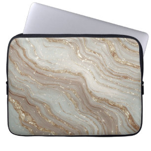 Elegant Beige Marble Background With Gold Glitter Laptop Sleeve