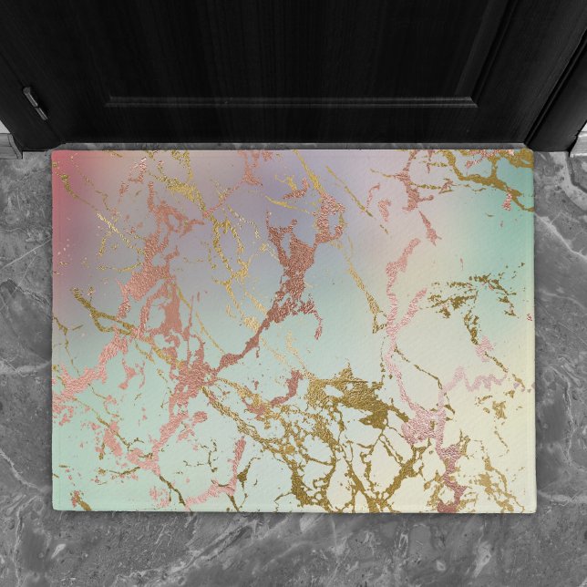 Elegant Beige Marble | Mint Sage Green Rose Gold Doormat (Creator Uploaded)