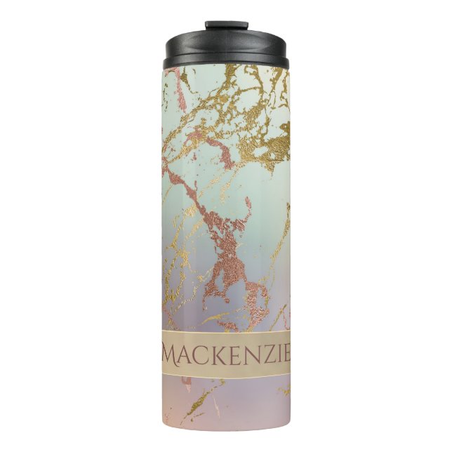 Elegant Beige Marble | Mint Sage Green Rose Gold Thermal Tumbler (Front)