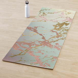 Elegant Beige Marble   Mint Sage Green Rose Gold Yoga Mat