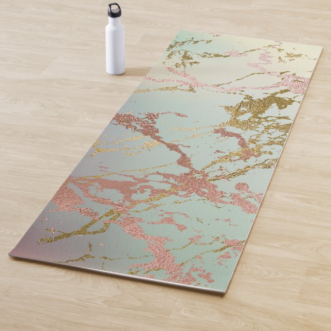 Elegant Beige Marble | Mint Sage Green Rose Gold Yoga Mat (In Situ)
