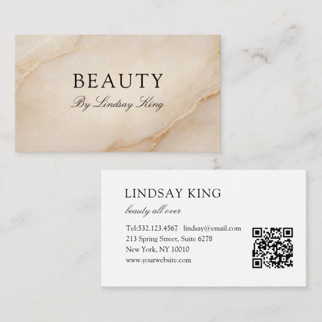 Elegant Beige Marble QR Code Business Card (Front/Back)