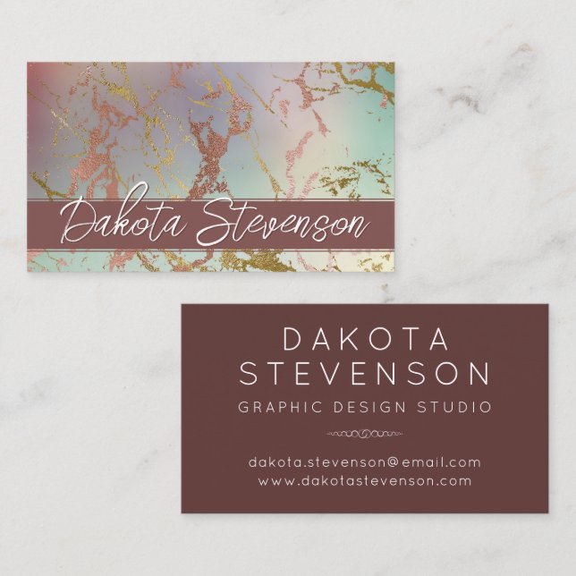 Elegant Beige Marble | Sage and Rose Gold Monogram Business Card (Front/Back)