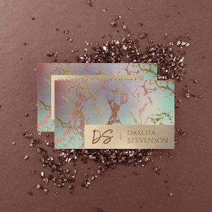 Elegant Beige Marble Sage and Rose Gold Monogram Business Card