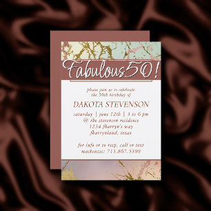Elegant Beige Marble Sage Rose Gold Fabulous 50 Invitation
