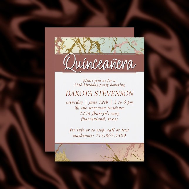 Elegant Beige Marble | Sage Rose Gold Quinceanera Invitation (Creator Uploaded)
