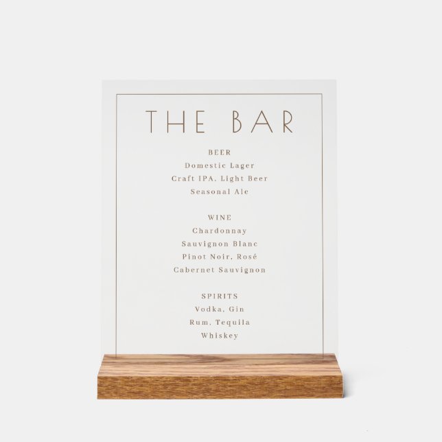 Elegant Beige Minimalist Bar Menu Acrylic Sign (Front)