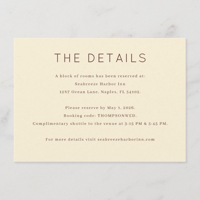 Elegant Beige Minimalist Details Enclosure Card (Front)