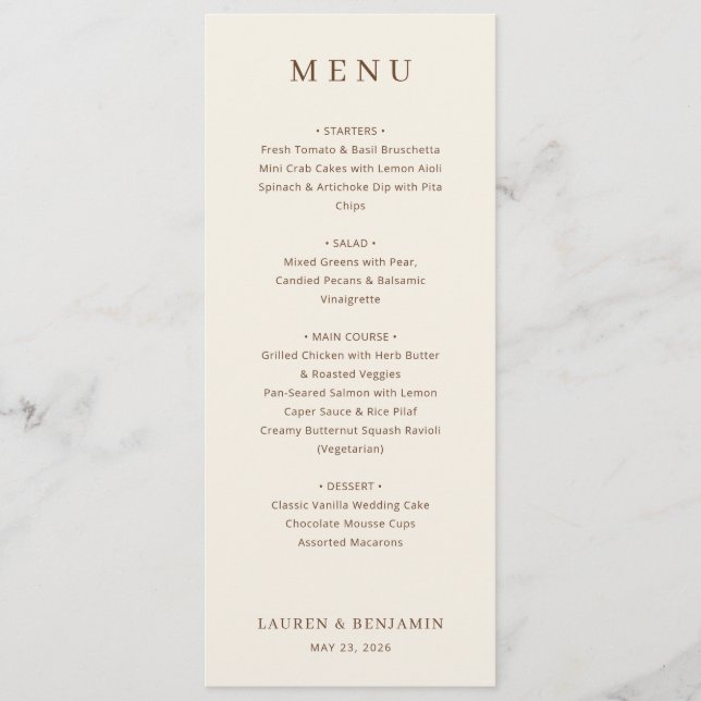 Elegant Beige Minimalist Menu (Front)