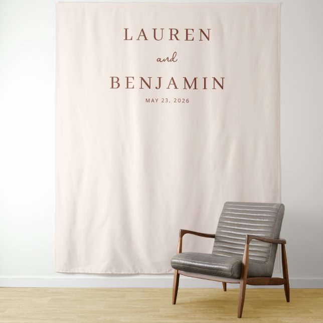 Elegant Beige Minimalist Names Tapestry (In Situ)