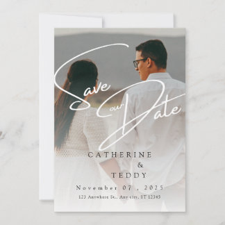 Elegant Beige Minimalist Photo Save the Date Card