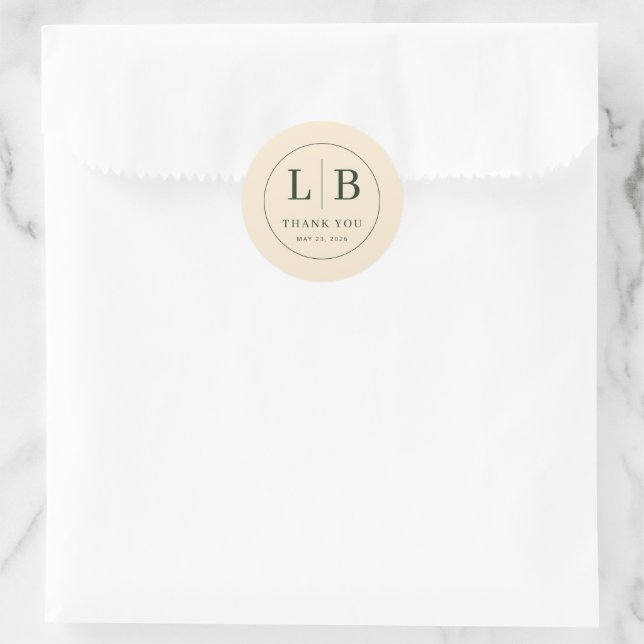 Elegant Beige Minimalist Thank You Classic Round Sticker (Bag)