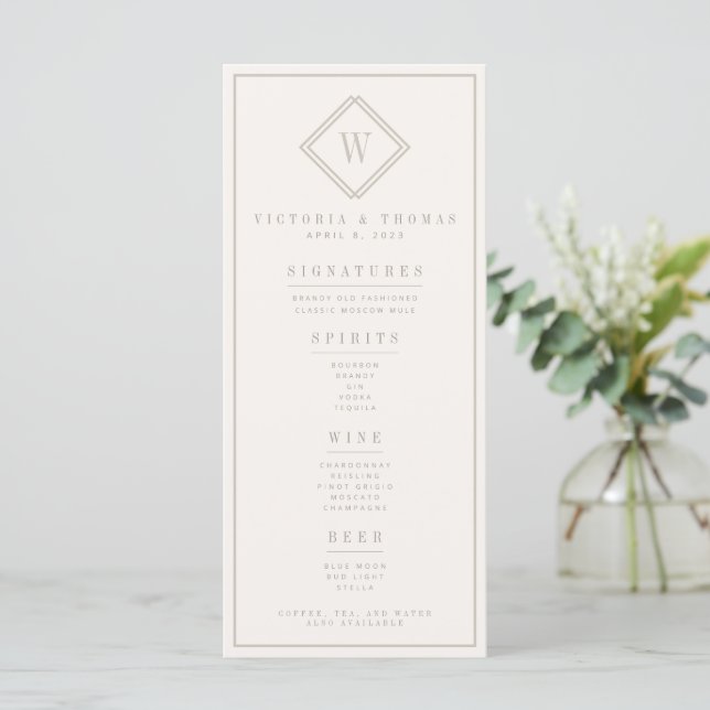 Elegant Beige Minimalist Wedding Bar Menu (Standing Front)