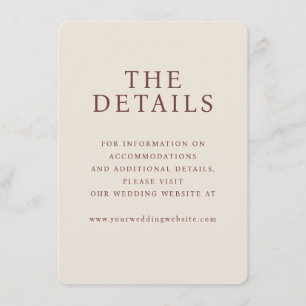 Elegant Beige Minimalist Wedding Details Enclosure Card