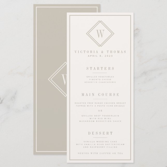 Elegant Beige Minimalist Wedding Menu (Front/Back)