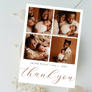Elegant Beige Modern 4 Photo Collage Baby Shower Thank You Card