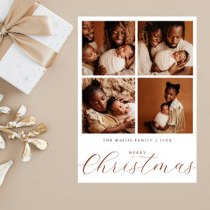 Elegant Beige Modern 4 Photo Collage Christmas Holiday Card