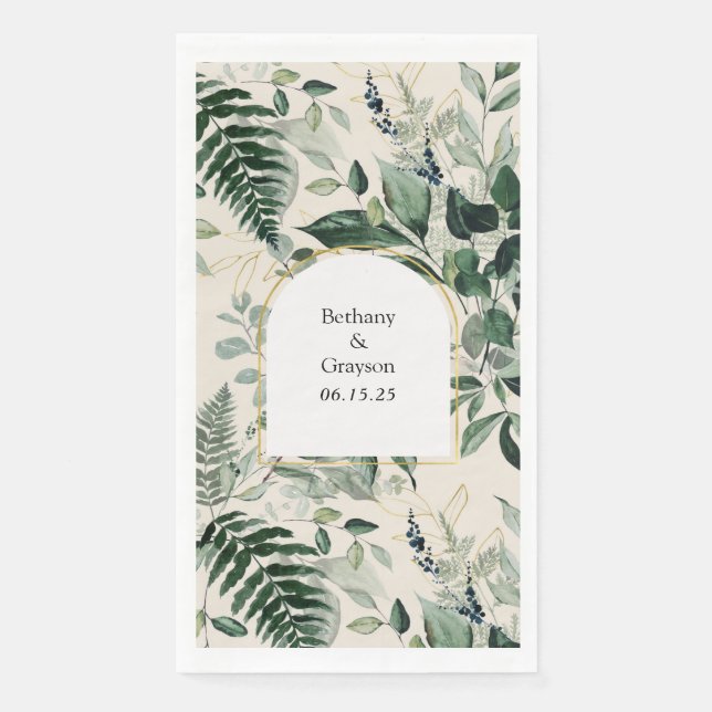 elegant beige modern arch botanical leaves wedding napkin (Front)