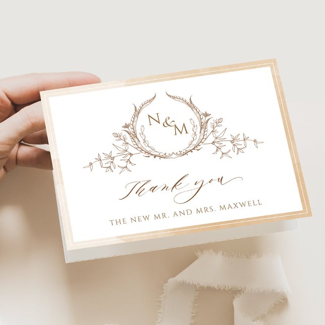 Elegant Beige Monogram, Watercolor Wedding Thank You Card (Creator Uploaded)