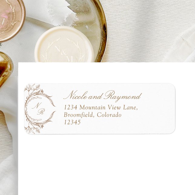 Elegant Beige Monogrammed Wedding Return Address (Creator Uploaded)